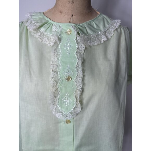 1960s minty green pajamas with lace collar by Heiress Size M/L - Picture 6 of 7